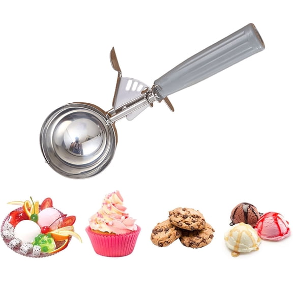 4 oz Ice Cream Scoop with Trigger Release, Stainless Steel Cookie Dough & Cake Batter Measuring Scoop, Grey