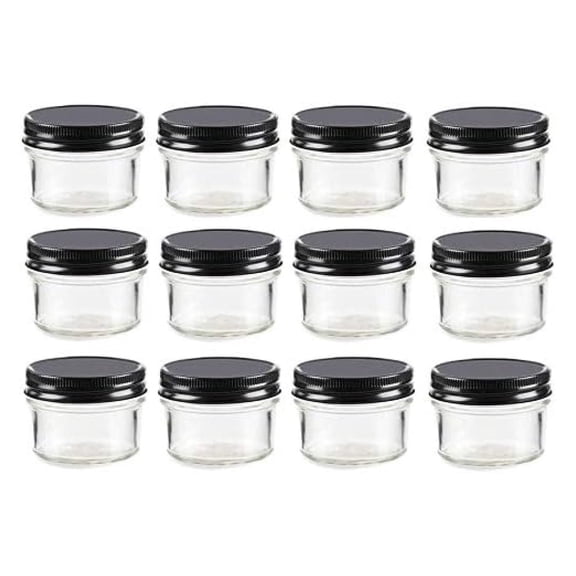 4 oz Mason Jars with Lids - 12 Pack - Small Glass Jars for Jam, Honey, Spices - Regular Mouth - BPA Free - Canning & DIY Crafts