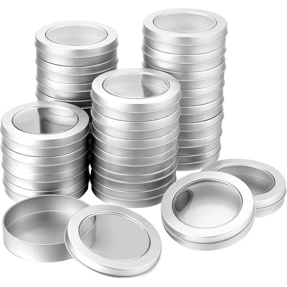 4 oz Metal Tin Cans Round Tin Containers Empty Cans with Clear Top Lid Spice for Kitchen Office Candles Candies and Gifts Holding(100 Pieces)