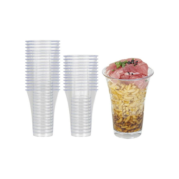 Restaurantware-4 Ounce Dessert Cups, 100 Oval Tasting Cups - With 2 Compartments, Disposable, Clear Plastic Appetizer Containers, For Serving Samples At Wedding Banquets, And Catered Events
