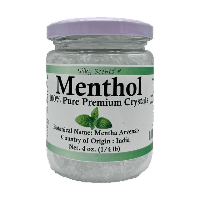 4 Oz Premium Organic And Natural Menthol Crystals In High Quality Glass Jar By Silky Scents