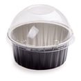 thumbnail image 1 of Pastry Tek 4 oz Round Black Aluminum Baking Cup - with Plastic Dome Lid - 3 1/4" x 3 1/4" x 1 1/2" - 100 count box, 1 of 3