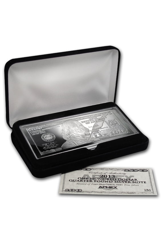 4 oz Silver Bar - 2013 $100 Bill (W/Box & COA)