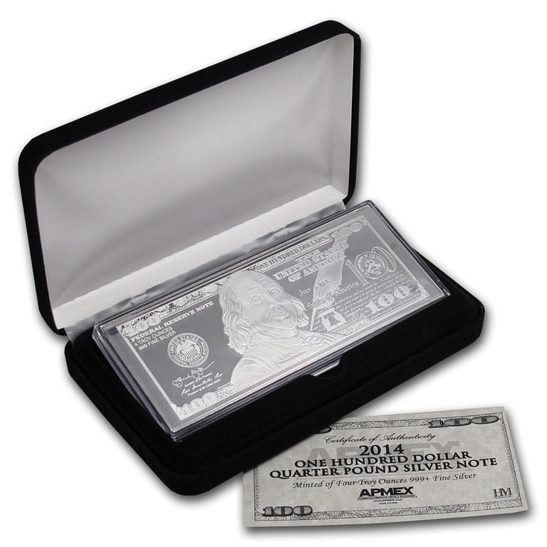 Walmart 4 oz .999 Fine Silver Bar - 2014 $100 Bill Replica Bullion