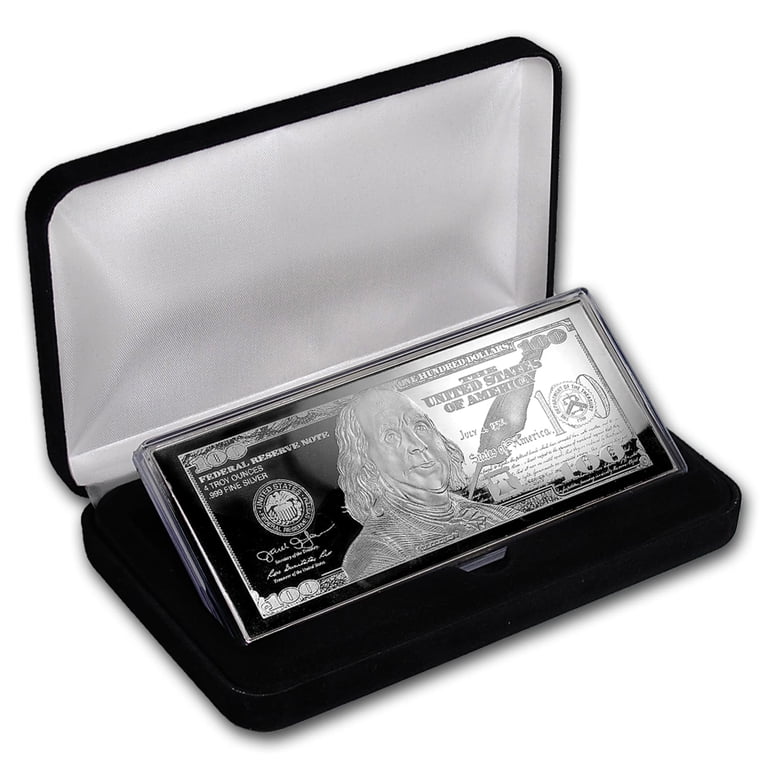 4 oz .999 Fine Silver Bar - Replication of 2017 $100 Bill with