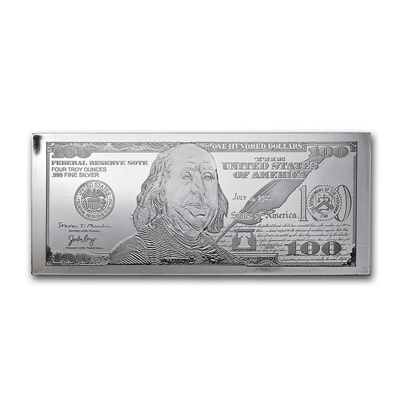 4 oz Silver Bar - 2020 $100 Bill (w/Box & COA)