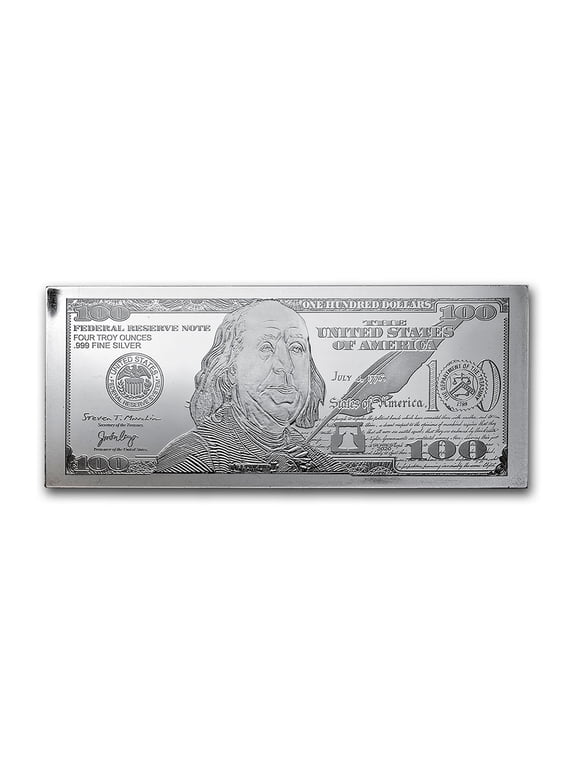 4 oz Silver Bar - 2020 $100 Bill (w/Box & COA)