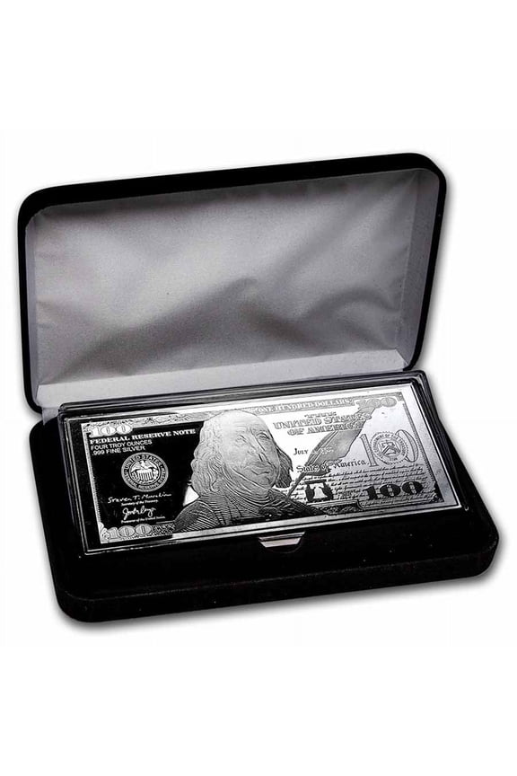 4 oz Silver Bar - 2021 $100 Bill (w/Box & COA)
