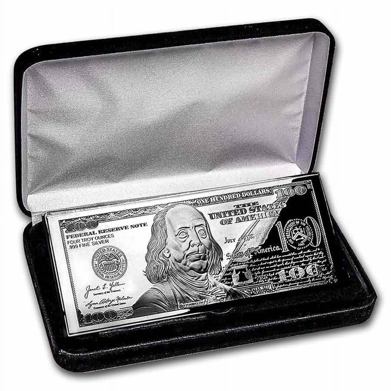 4 oz Fine Silver Bar - 2024 $100 Bill Replica (with Box & COA