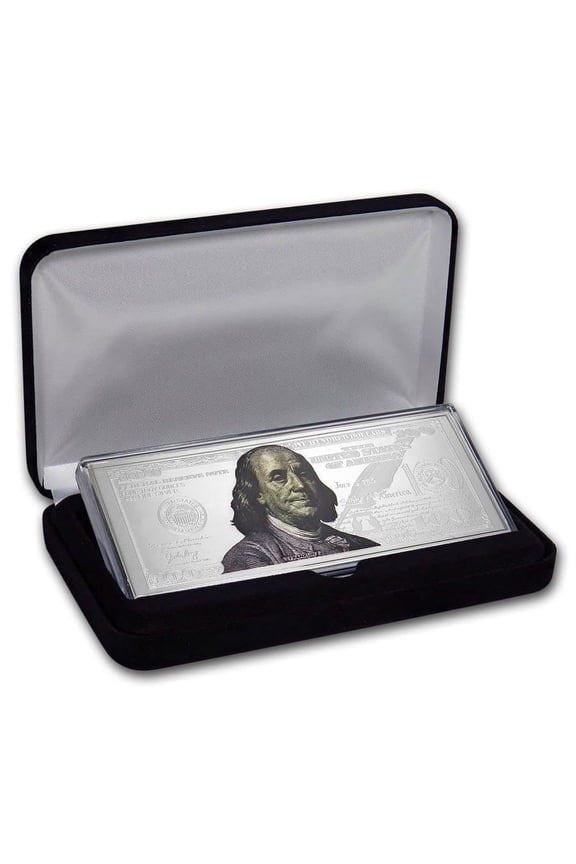 4 oz Silver Colorized Bar - $100 Bill (w/Box & COA)