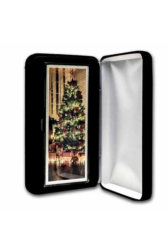 4 oz Silver Colorized Bar - Christmas Tree (Vertical, w/Box)