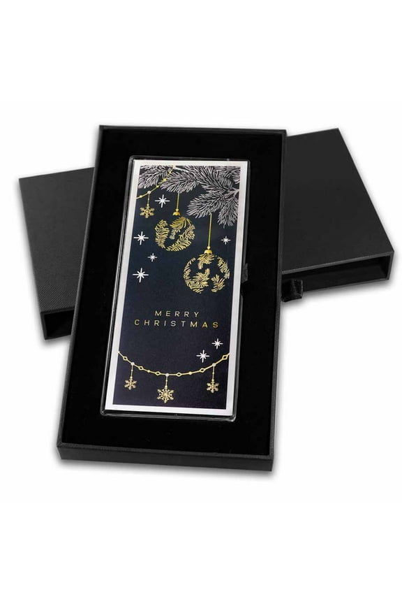 4 oz Silver Colorized Bar - Classy Merry Christmas (w/Box)