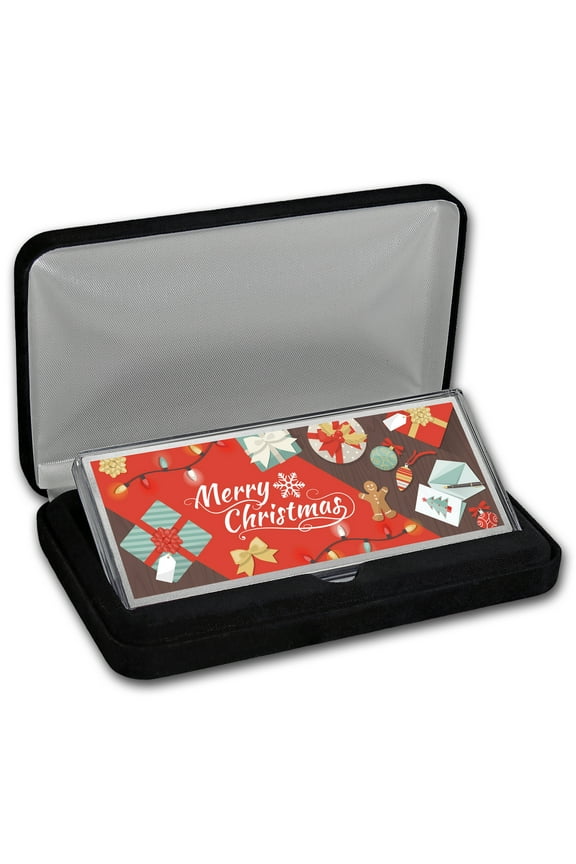 4 oz Silver Colorized Bar - Festive "Merry Christmas" (w/Box)