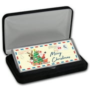4 oz Silver Colorized Bar - Postcard Merry Christmas w/Box
