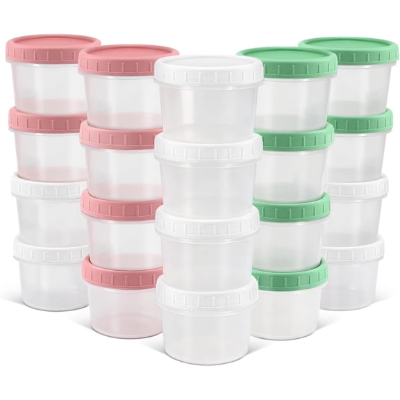 4 oz Small Plastic Containers with Twist on Lids [20 Sets], Stackable Little Food Storage Containers for Snack Lunch Meal Prep Salad Dressings, Freezer/Microwave/Dishwasher Safe, BPA Free