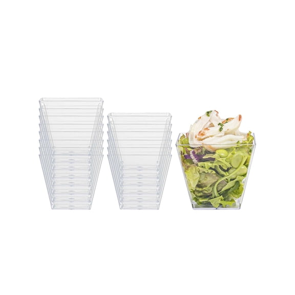 4 oz Square Clear Plastic Small Kova Cup - 2 1/4" x 2 1/4" x 2" - 100 count box
