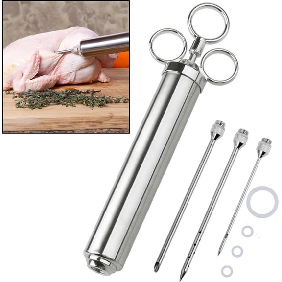 4 oz Stainless  Commercial Grade Meat Marinade Flavor Injector Kit 1/2 Cup Capacity Seasoning Injector with 3 Professional Marinade