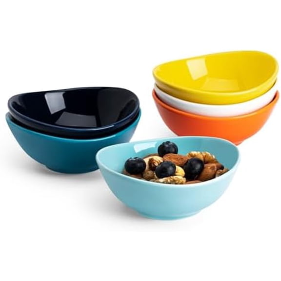 4 oz Very Small Porcelain Bowls - Set of 6 Sauce, Salsa, Dipping, Ceramic Bowls for Condiments & Charcuterie - Rainbow Colored