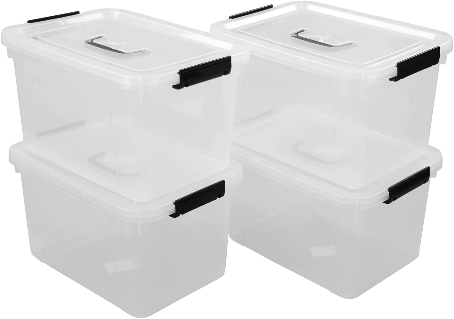 4pack 10.5 Quarts Clear Boxes with Handles, Plastic Storage Bin with