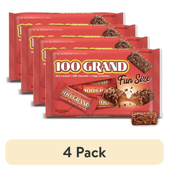 (4 pack) 100 Grand Candy Bar, Milk Chocolate with Rich Caramel, Fun Size Individually Wrapped Candy Bars, 10 oz Bag