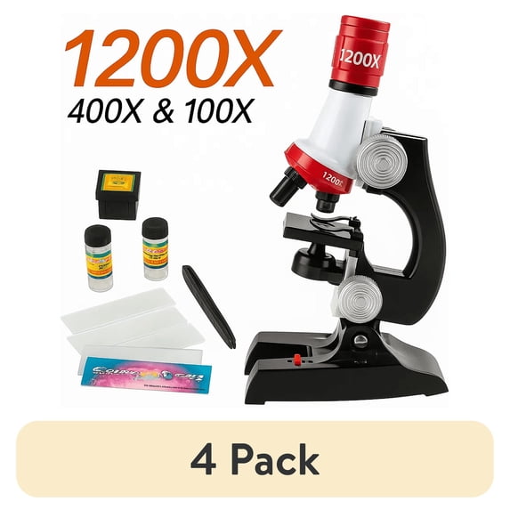 (4 pack) Magicfly Science Microscope Kit Educational 100X 400X 1200X Magnification LED for Beginner