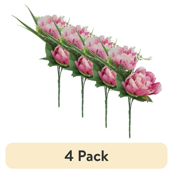 (4 pack) 11-inch Artificial Silk Pink Peony & Baby's Breath Mixed Pick, for Indoor Use, by Mainstays