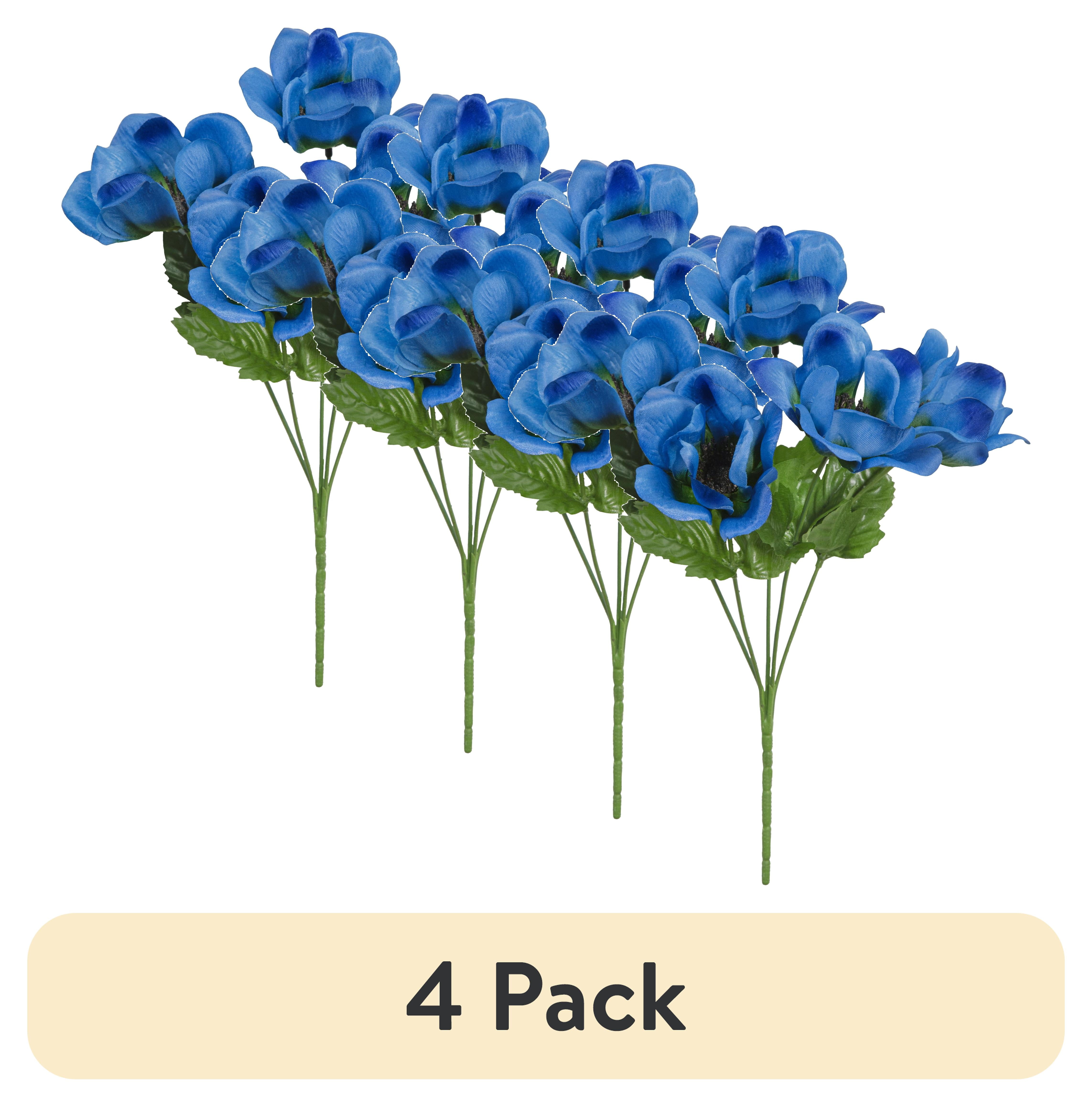 (4 pack) 13-inch Artificial Silk Blue 5 Heads Anemone Flower Pick, for Indoor Use, by Mainstays