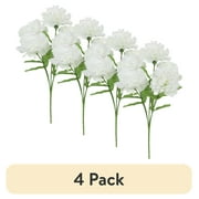 (4 pack) 13-inch Artificial Silk White 5 Heads Carnation Flowers Pick, for Indoor Use, by Mainstays
