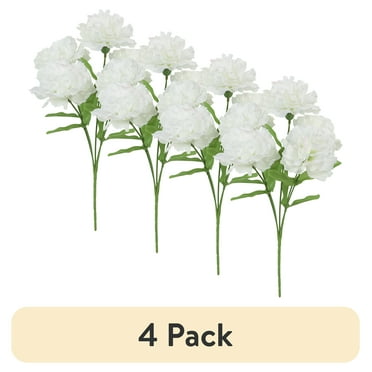 (4 pack) 13-inch Artificial Silk White 5 Heads Carnation Flowers Pick, for Indoor Use, by Mainstays