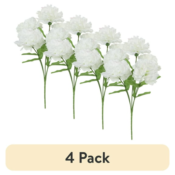 (4 pack) 13-inch Artificial Silk White 5 Heads Carnation Flowers Pick, for Indoor Use, by Mainstays