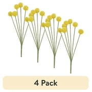 (4 pack) 14-inch Artificial Yellow 6 Heads Billy Button Pick, for Indoor Use, by Mainstays