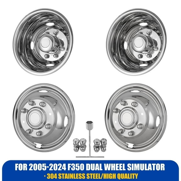 (4 Pack) 17" Set of 4 Fit for 2005-2024 ford F350 8 Lugs 4 Hand Holes Dually Wheel Simulators Over-The-Lug Mounting Style Stainless Material