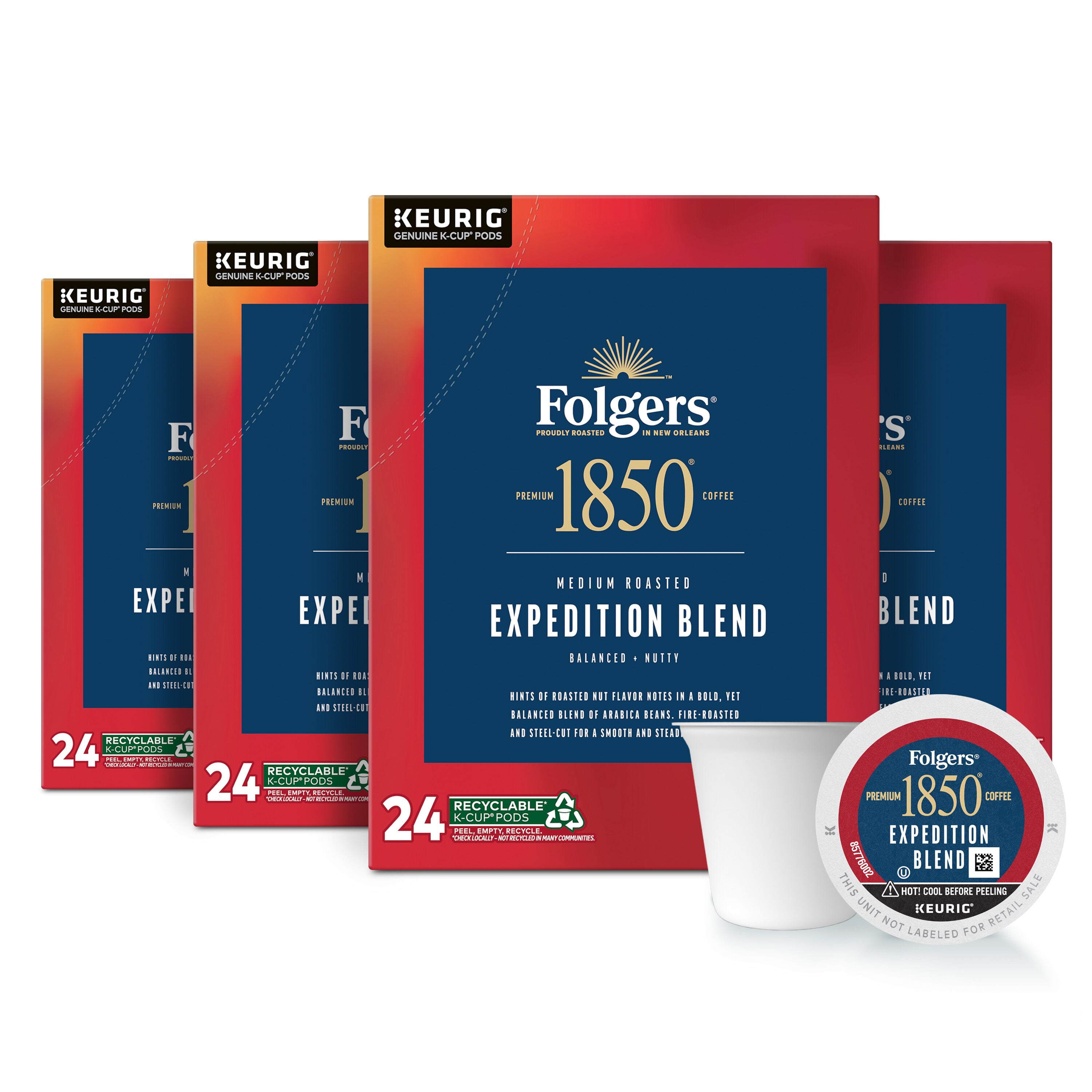 (4 pack) 1850 Expedition Pioneer Blend, Medium Roast Coffee, Keurig K Cup Pods, 24 Count Box