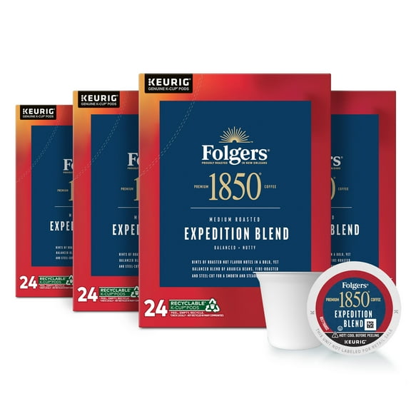 (4 pack) 1850 Expedition Pioneer Blend, Medium Roast Coffee, Keurig K Cup Pods, 24 Count Box