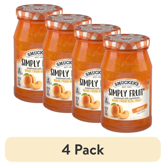 (4 pack) ( 2 Pack )Smucker's Simply Fruit Apricot Spread, 10 oz