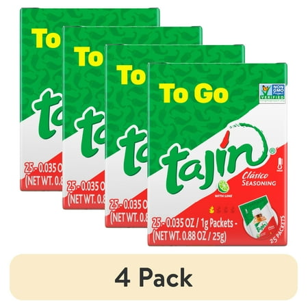 (4 pack) (25 Pack) Tajín® Clásico Seasoning, Mexican Chili Lime Seasoning To-Go Packets, 0.035 oz