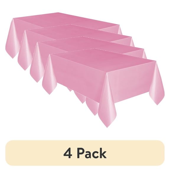 (4 pack) 3 Count 54 IN x 108IN Light Pink Rectangular Plastic Table Covers by Way To Celebrate