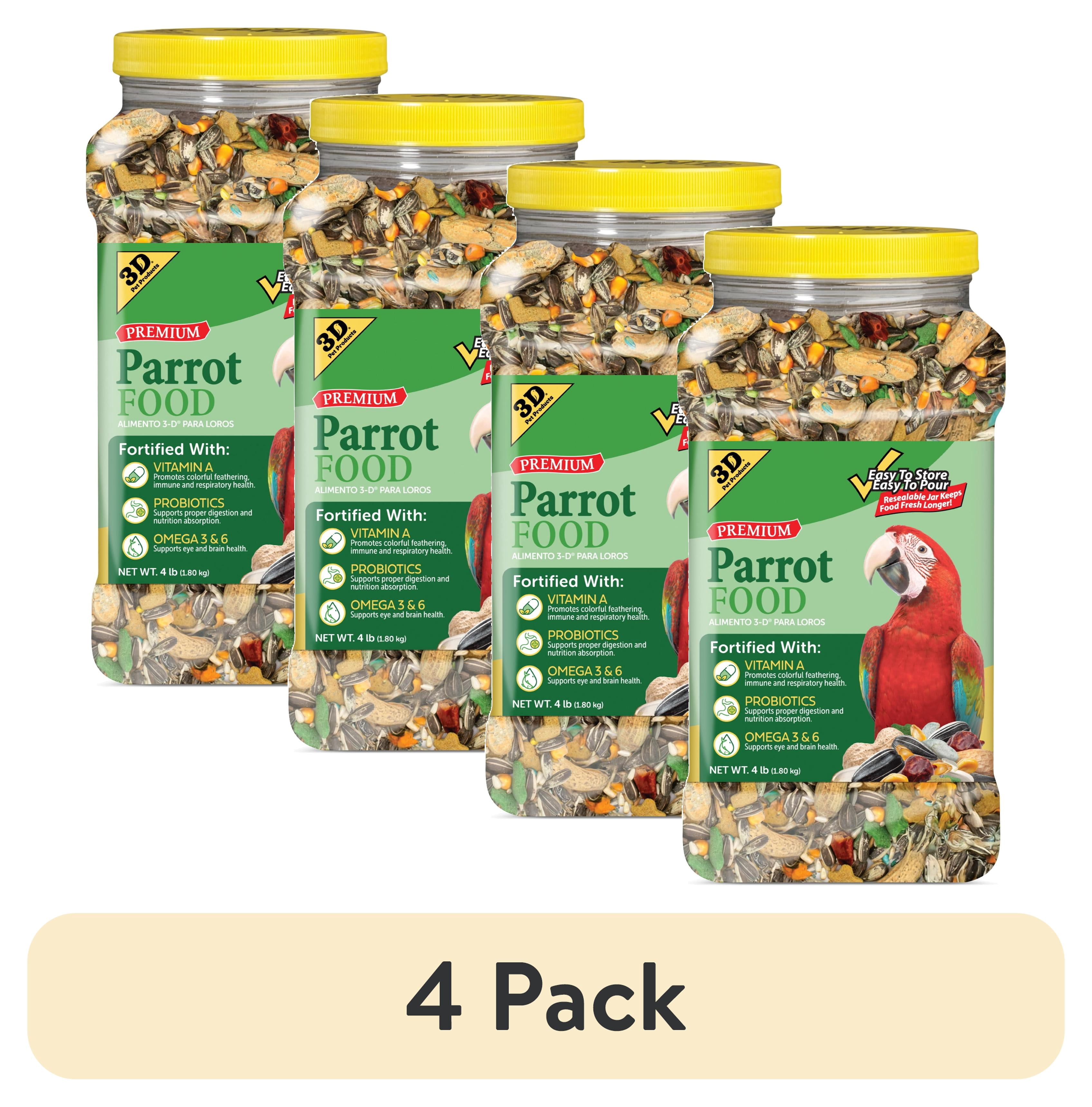 (4 pack) 3-D Pet Products Premium Parrot Bird Food, Seeds, 4 lb. Stay Fresh Jar