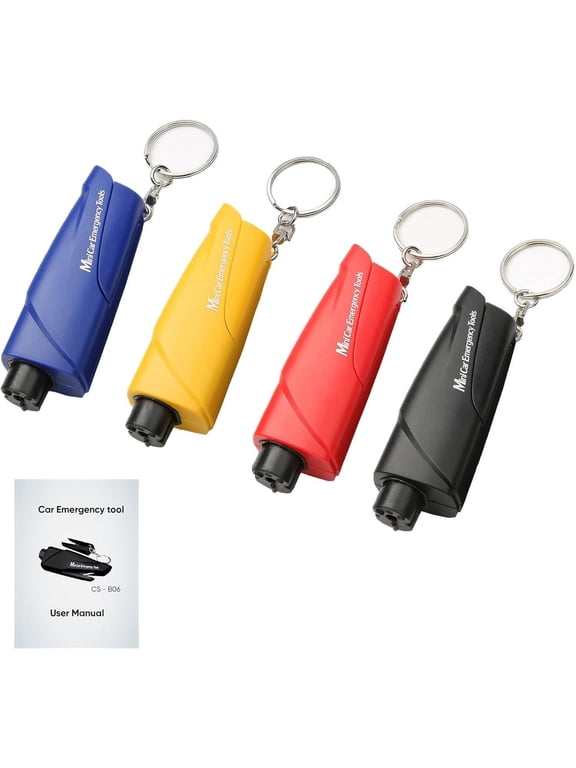 4-pack 3-in-1 Glass Breaker And Seat Belt Cutter,car Window Breaker Keychain Seatbelt Cutter, Car Emergency Escape Tool With User Manual For Land And Underwater