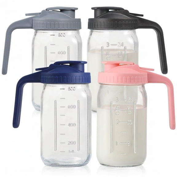 4-pack 32oz Glass Pitcher Jars with Lids, 1 Quart Capacity for Food and Beverage Storage