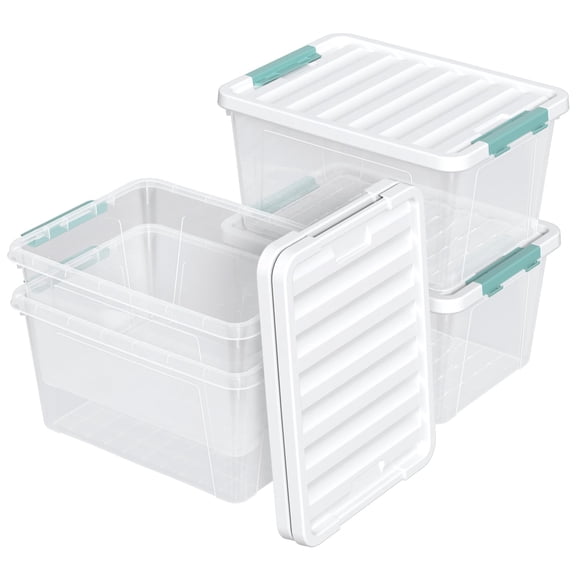 4-pack 35 Quarts Large Latching Storage Boxes, Clear Plastic Organizer Tote Bins with Lids