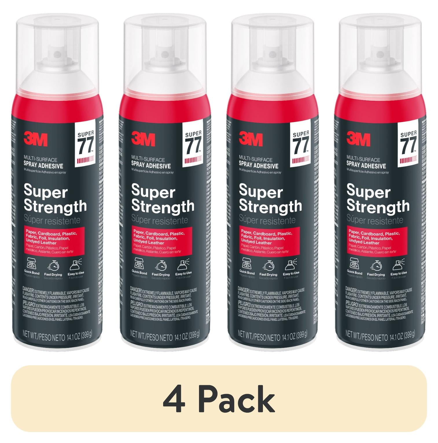 (4 pack) 3M Super 77 Multi-Surface Spray Adhesive, Glue, Fabrics, Crafts, 14.1 oz