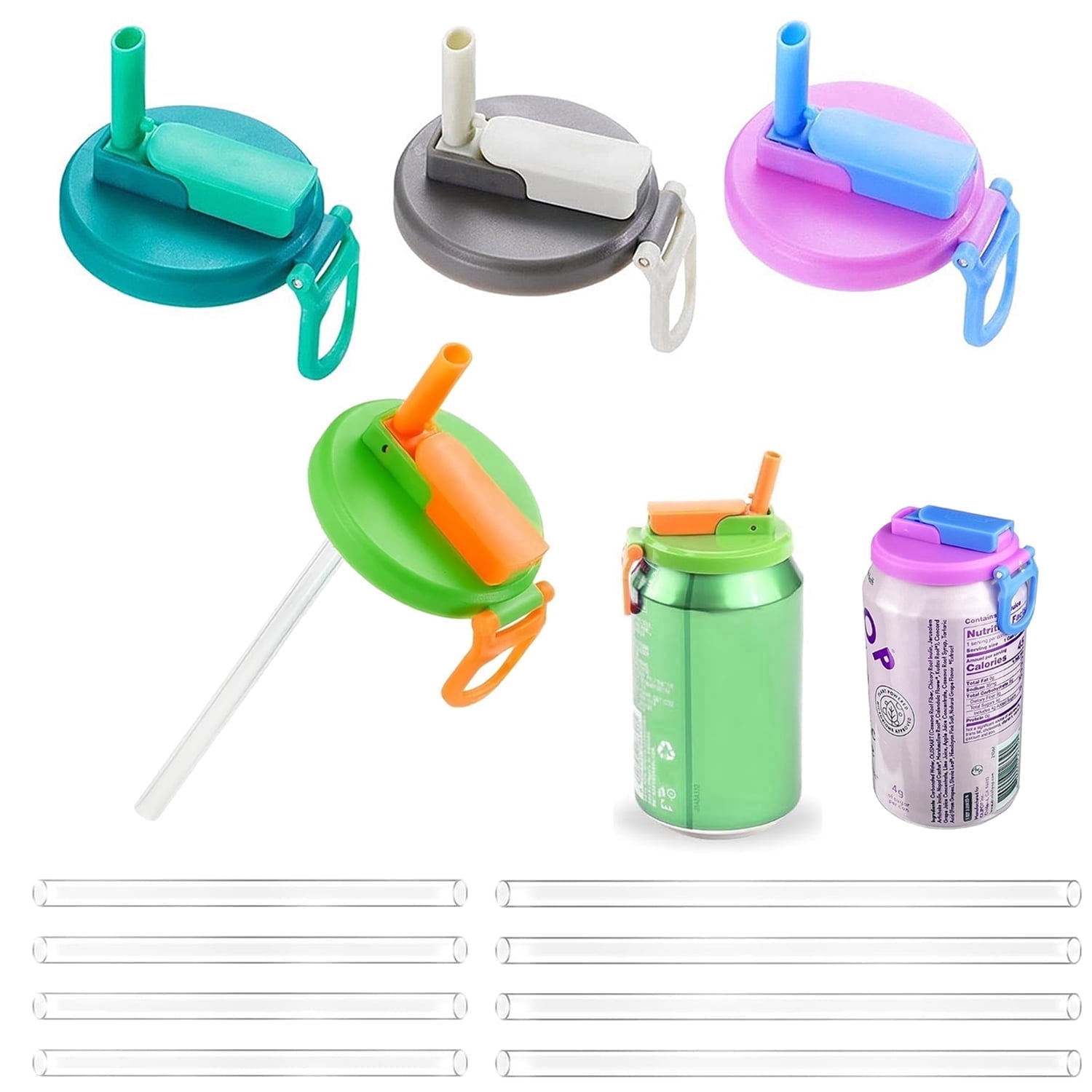 VANNYVANYA 4 Pack Soda Can Lids With Straws , Reusable Silicone Covers ...