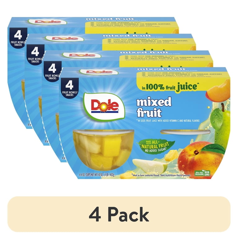 4 pack) (4 Cups) Dole Fruit Bowls Mixed Fruit in 100% Fruit Juice