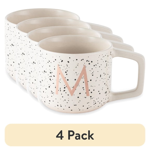 (4 pack) (4 pack) (4 pack) (4 pack) Thyme & Table 13.5 fl oz Monogram M White Speckled Stoneware Mug