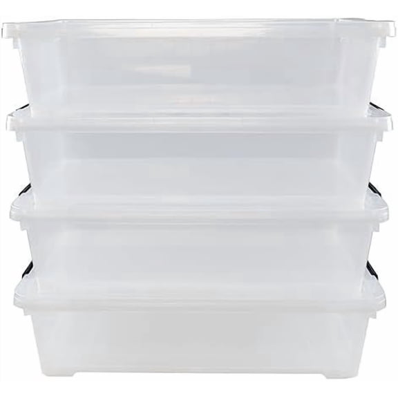 4-pack 40 Quarts Large Shallow Storage Bins, Plastic Under Bed Box Totes with Wheels$$Home Decor, Kitchen, & Other