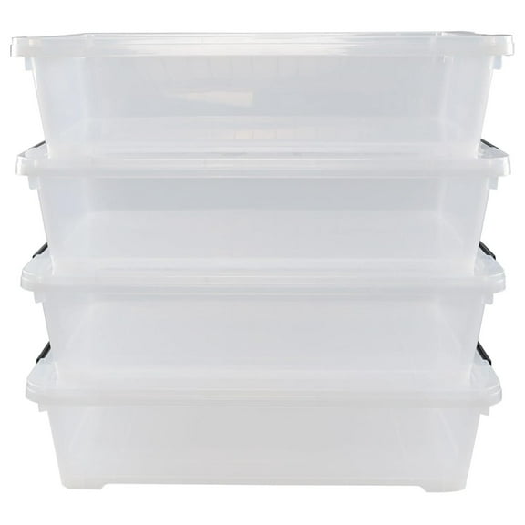 4-pack 40 Quarts Large Shallow Storage Bins, Plastic Under Bed Box Totes with Wheels
