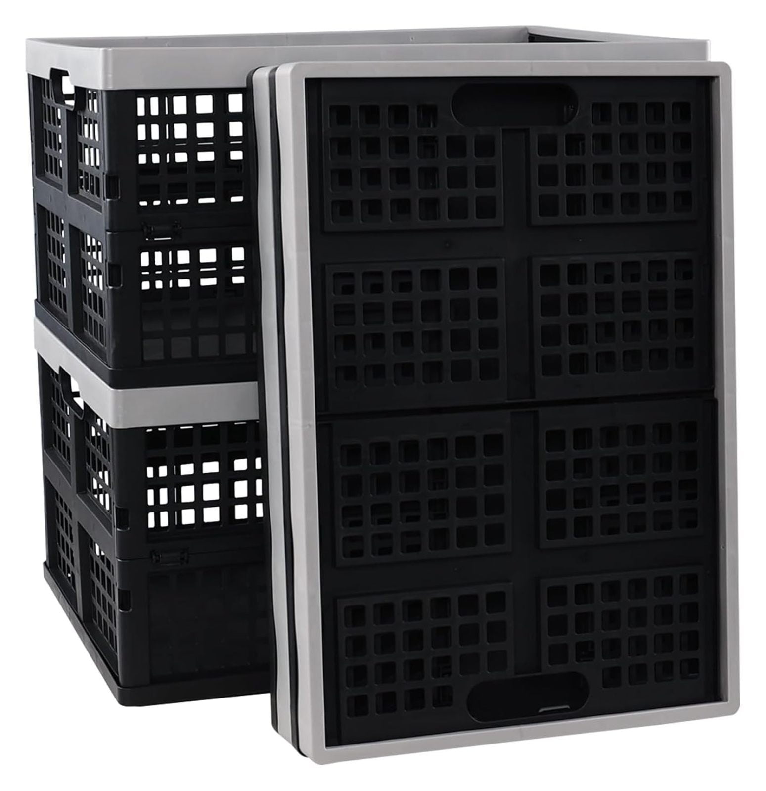 4-pack 42 Liter Collapsible Crates, Large Plastic Folding Storage ...