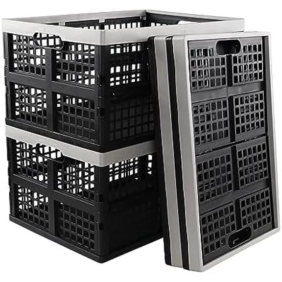 4-pack 42 Liter Collapsible Storage Crates, Large Plastic Folding Crate Basket$$Office
