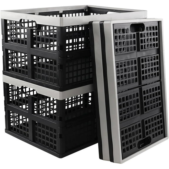 4-pack 42 Liter Collapsible Storage Crates, Large Plastic Folding Crate Basket